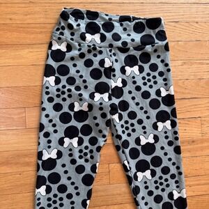 LuLaRoe Disney Minnie Mouse Polka Dot Bow Leggings Gray Black OS One Size